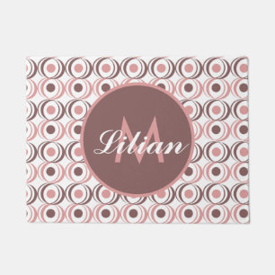 Retro Circular Earthy Tone Pink Monogrammed Doormat