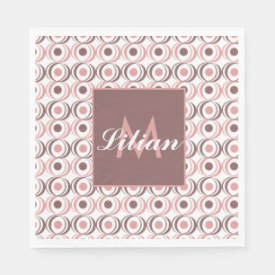 Retro Circular Earthy Tone Pink Monogrammed Napkin