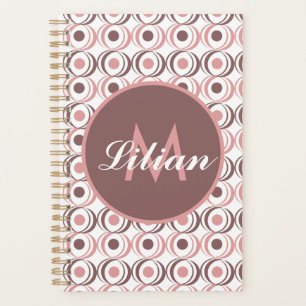 Retro Circular Earthy Tone Pink Monogrammed Planner