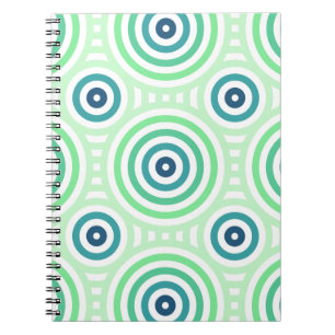 Retro Circular Geometric Pattern in Green & Blue Notebook