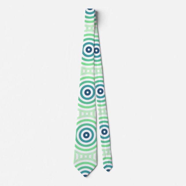 Retro Circular Geometric Pattern in Green & Blue Tie (Front)