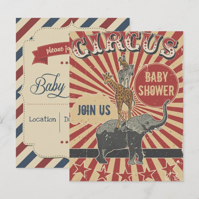 Retro Circus Baby Shower Invitation (Front/Back)