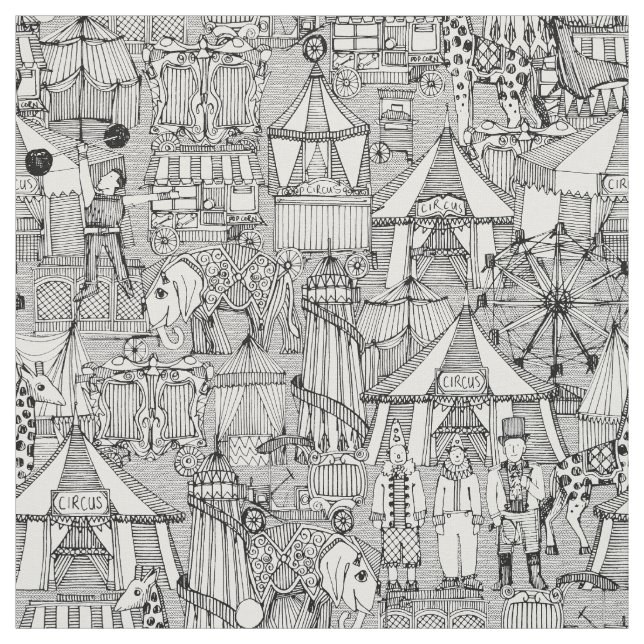 retro circus black white fabric (Swatch)