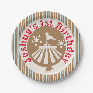 Retro Circus Carnival Party Birthday Tan Paper Plate