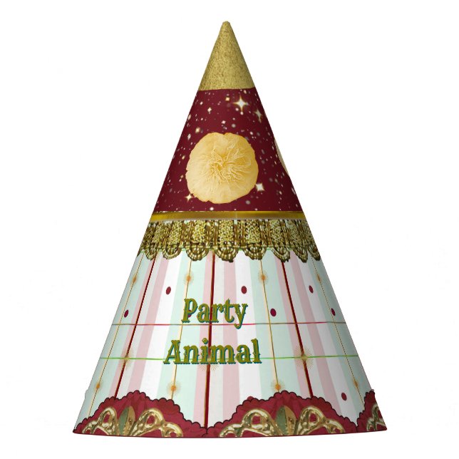 Retro Circus Carnival Party Hat - Yellow Puffs (Front)