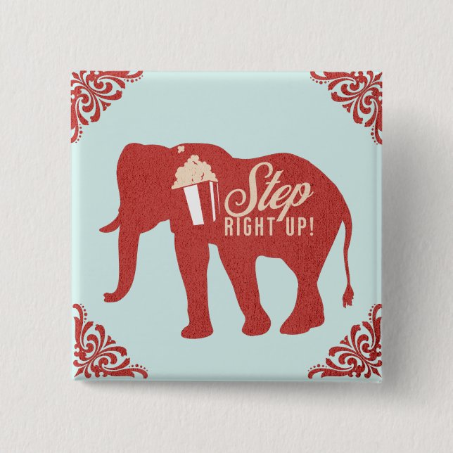 Retro Circus Elephant Popcorn Birthday Party    15 Cm Square Badge (Front)