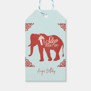 Retro Circus Elephant Popcorn Birthday Party Gift Tags