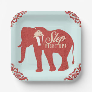 Retro Circus Elephant Popcorn Birthday Party  Paper Plate