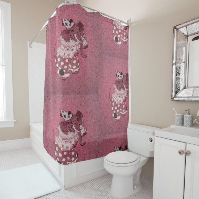 Retro Circus Elephant Shower Curtain (In Situ)