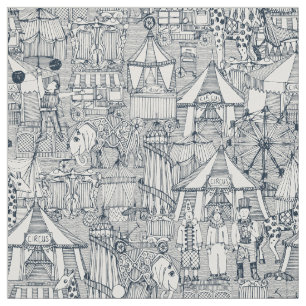 retro circus indigo ivory fabric