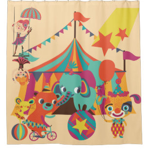 Retro Circus With Elephant, Bear, Acrobats Shower Curtain
