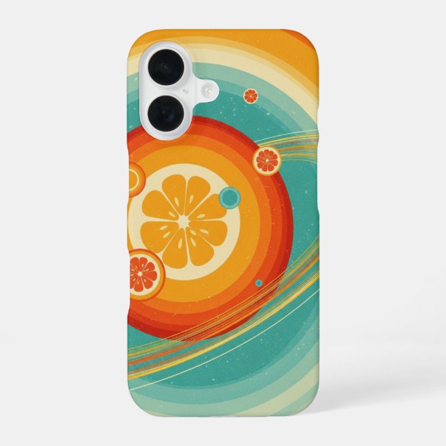 Retro Citrus Orbit iPhone 16 Case (Back)