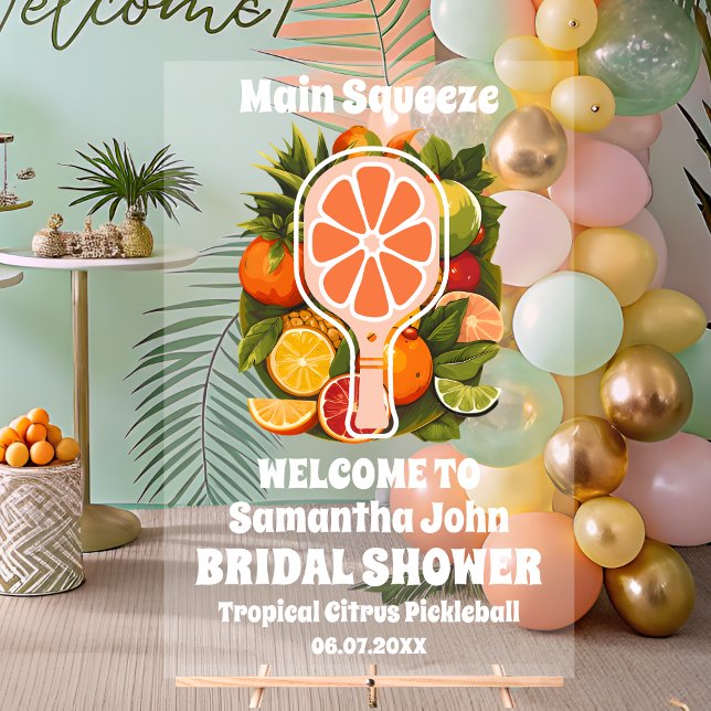 Retro Citrus Pickleball Bridal Shower Welcome Acrylic Sign (Creator Uploaded)