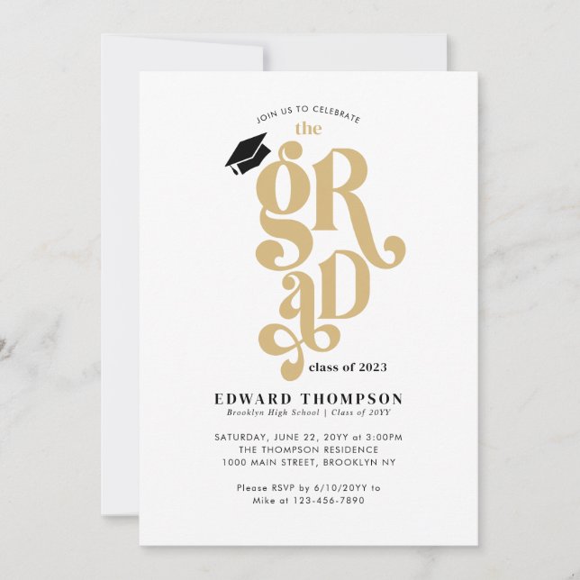 Retro Class of 2023 GRAD Graduate Graduation Party Invitation (Front)