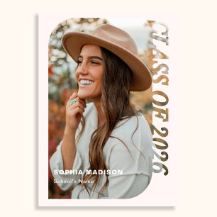 Retro Class Of 2026 Photo Minimalist Pink Invitation