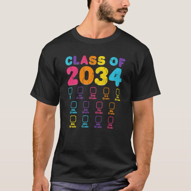 Retro Class Of 2034 Space For Grade Checkmark Grad T-Shirt (Front)