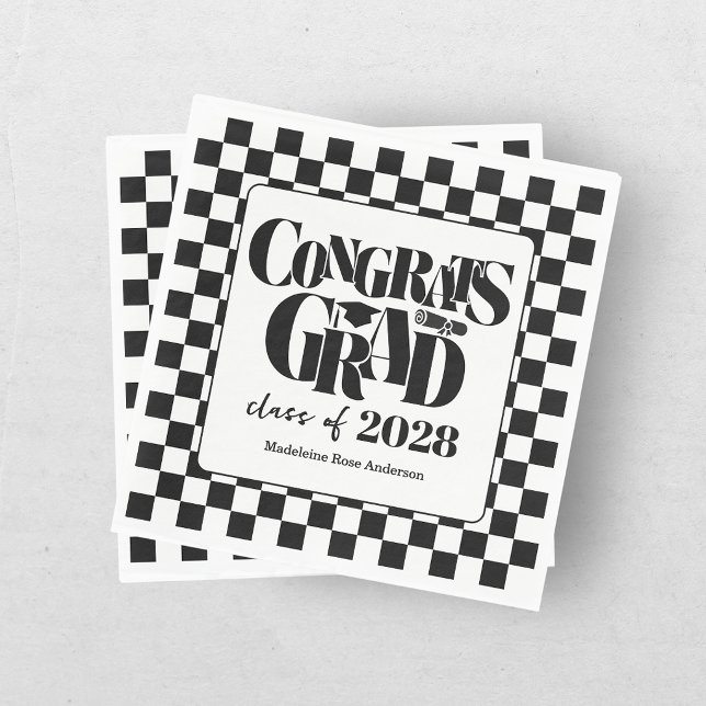 Retro Class of Congrats Graduation Black  Napkin (Creator Uploaded)