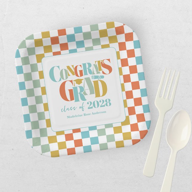 Retro Class of Congrats Graduation   Paper Plate (Creator Uploaded)