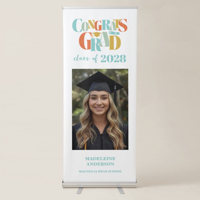 Retro Class of Congrats Graduation Photo Retractable Banner (Front)