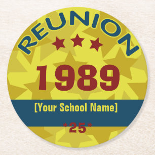 Retro Class Reunion with Stars add text Round Paper Coaster