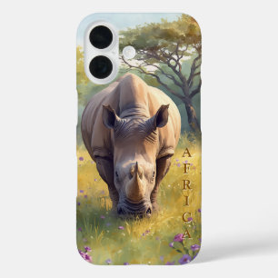 Retro Classic African Rhino iPhone 16 Case