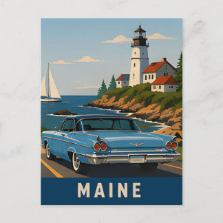 🌊 Retro Classic Automobile Coastal Harbour Postcard