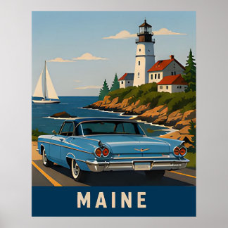 🌊 Retro Classic Automobile Coastal Harbour Poster