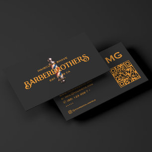 Retro Classic Barbershop Pole Orange Black Barber Business Card