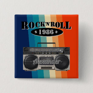 Retro classic boom box rock n roll music vintage 15 cm square badge