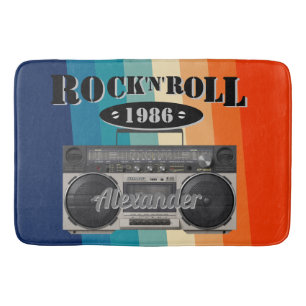 Retro classic boom box rock n roll music vintage   bath mat
