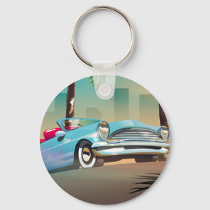 Retro Classic Car Canvas Print Key Ring