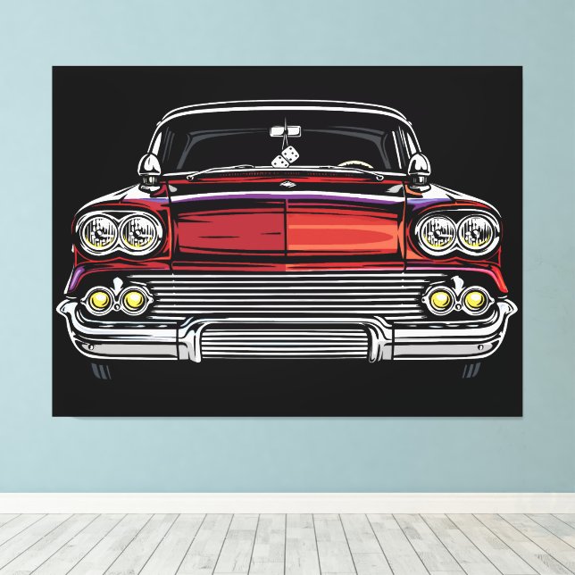 Retro Classic Car Front Dice Pop Art Print (Insitu(Wood Floor))