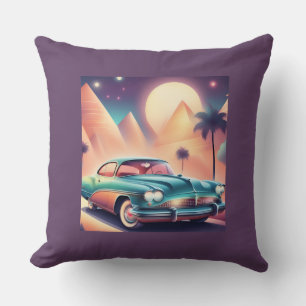 Retro Classic Car Vintage Road Trip Adventure Cushion