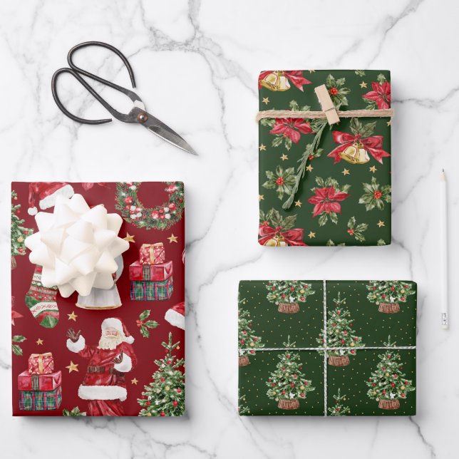 Retro Classic Christmas Holiday Pattern Wrapping Paper Sheet (Front)