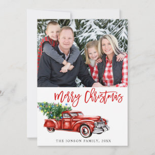 Retro Classic Christmas Truck PHOTO Greeting Holiday Card
