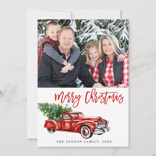 Retro Classic Christmas Truck PHOTO Greeting Holiday Card (Front)