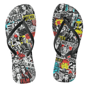 Retro Classic Cinema Stickers Collage - Vintage Fi Flip Flops