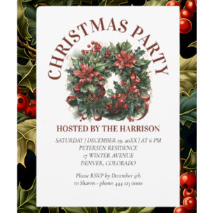 Retro Classic Cute Christmas Wreath Invitation