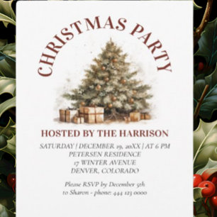 Retro Classic Cute Gold Christmas Tree  Invitation