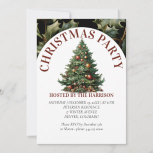 Retro Classic Cute Watercolor Christmas Tree  Invitation