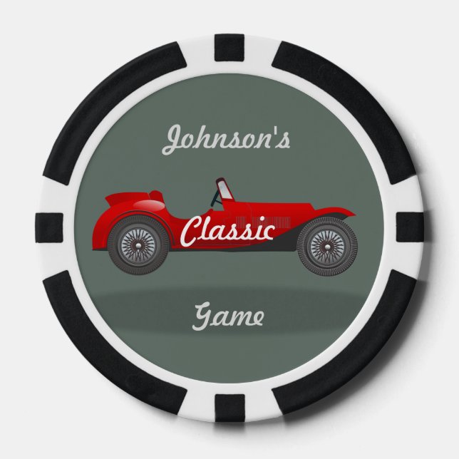 Retro Classic Green Personalised Car Poker Chips (Front)
