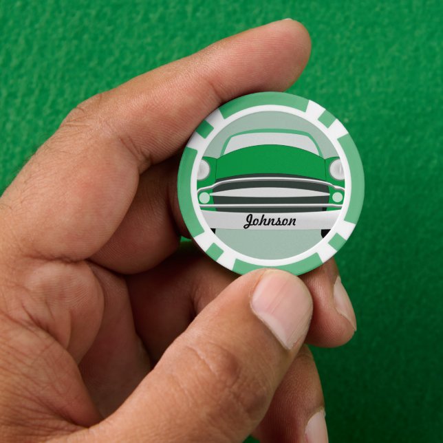 Retro Classic Green Personalised Car Poker Chips (Hand)