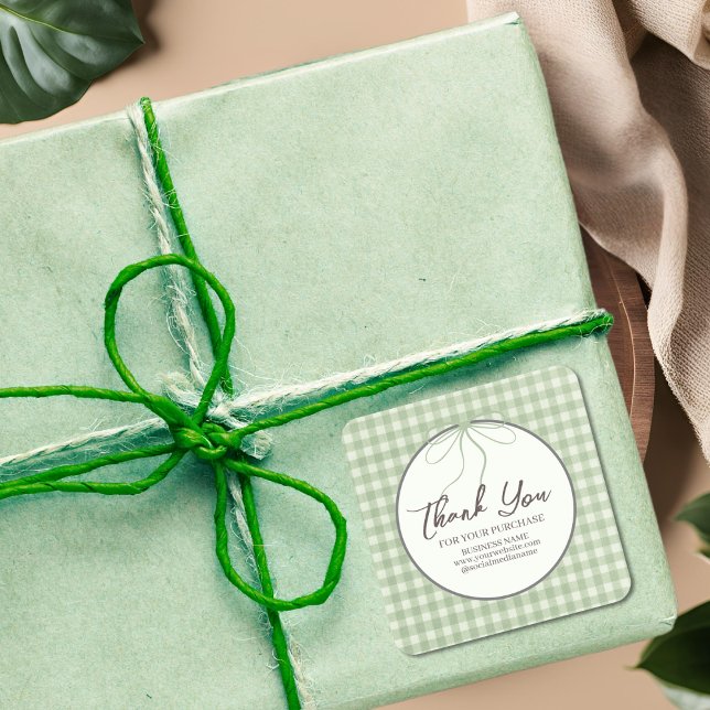 Retro Classic Green Plaid Thank You For Your Order Square Sticker (Creator Uploaded)