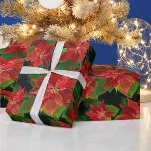 Retro Classic Poinsettia Christmas Holiday Gift Wrapping Paper