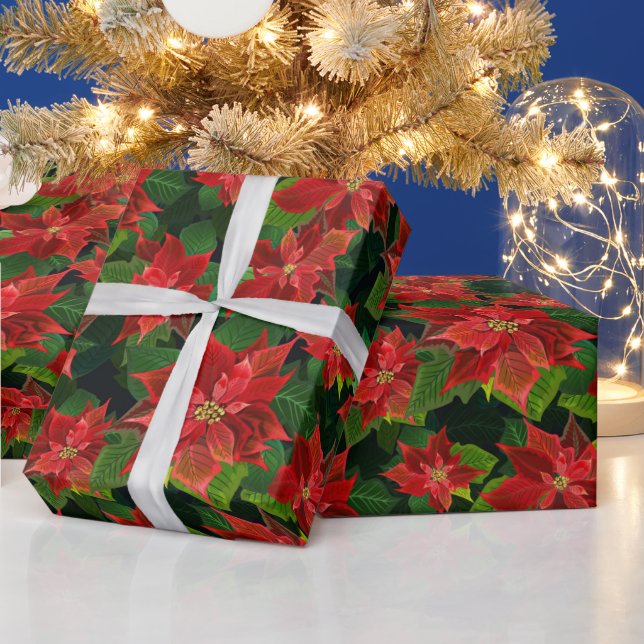 Retro Classic Poinsettia Christmas Holiday Gift Wrapping Paper (Holidays)