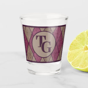 Retro Classic Purple Diamond Argyle Monogram Shot Glass