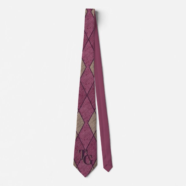 Retro Classic Purple Diamond Argyle Monogram Tie (Front)