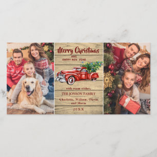 Retro Classic Red Christmas Truck Rustic Greeting Holiday Card