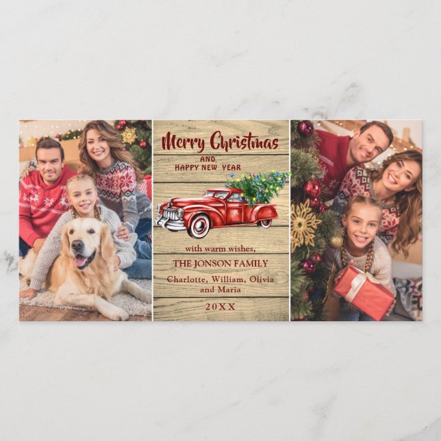 Retro Classic Red Christmas Truck Rustic Greeting Holiday Card (Front)