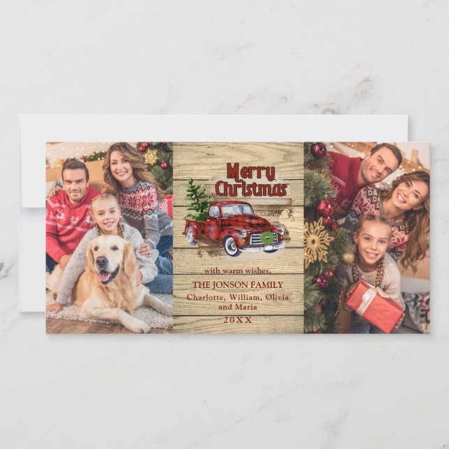 Retro Classic Red Christmas Truck Rustic Greeting Holiday Card (Front)